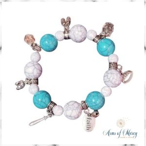 Marble Glass Bracelet with Full Armour of God Charm Set