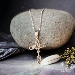 Stainless Steel Amazing Grace Cross Pendant on Chain