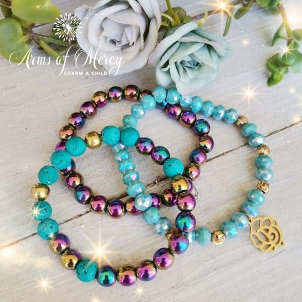 Hematite, Turquoise Lava and Crystal Beads Bracelet Set © Arms of Mercy NPC