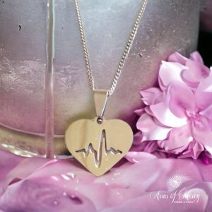 Cut-Out Heartbeat Heart Pendant in Stainless Steel on Chain