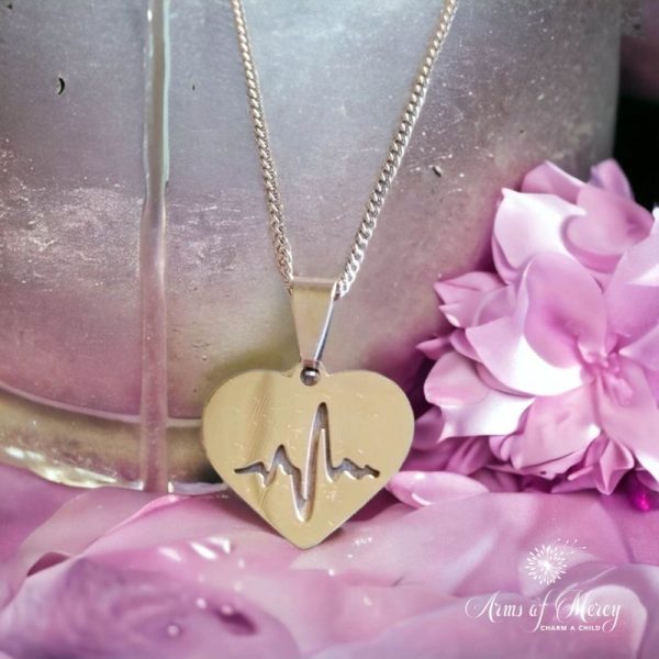 Cut-Out Heartbeat in Heart Pendant in Stainless Steel on Chain - Arms of Mercy NPC