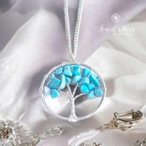 Wired Tree Turquoise Stone Pendant on Stainless Steel Chain