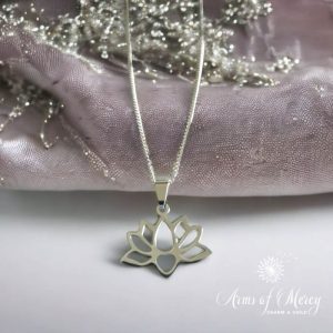 Cut-Out Lotus Flower Pendant on Chain in Stainless Steel