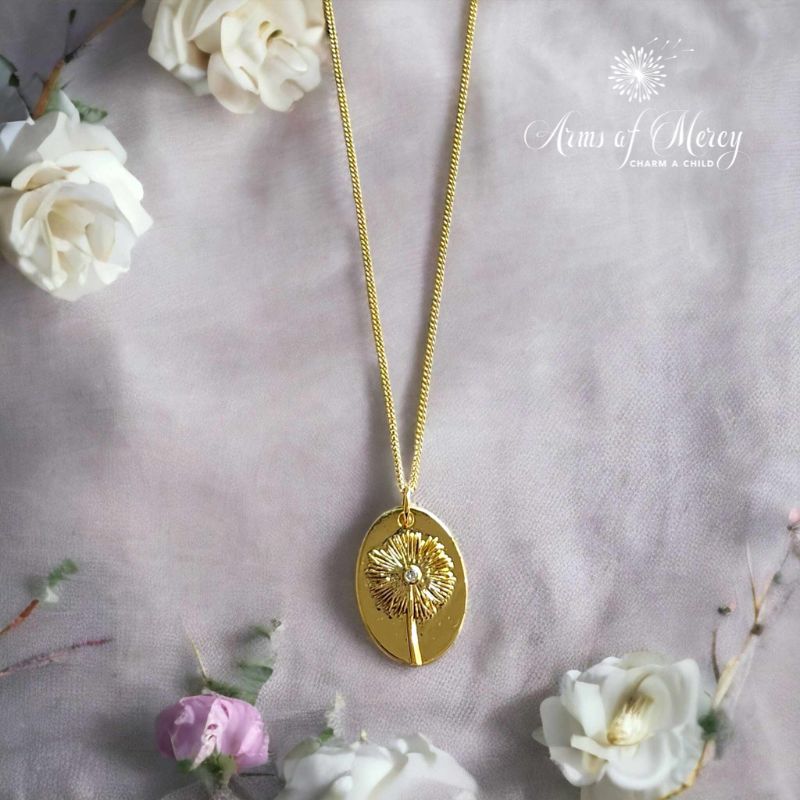 Sterling Silver Gold Plated Dandelion Pendant on Chain - Arms of Mercy NPC