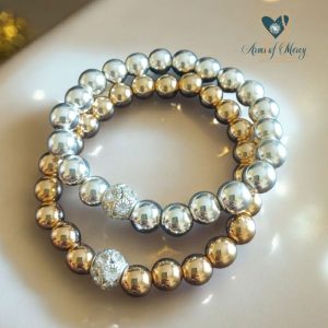 Electroplated Bead Bracelet with Diamante Ball