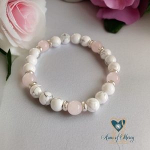Rose Quartz and Howlite Beaded Bracelet Arms of Mercy NPC