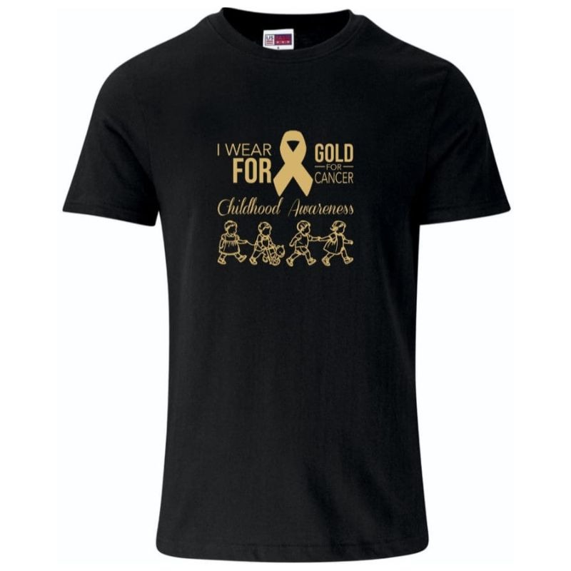 I Wear Gold for Childhood Cancer Awareness - Black Unisex Crew Neck T-Shirt