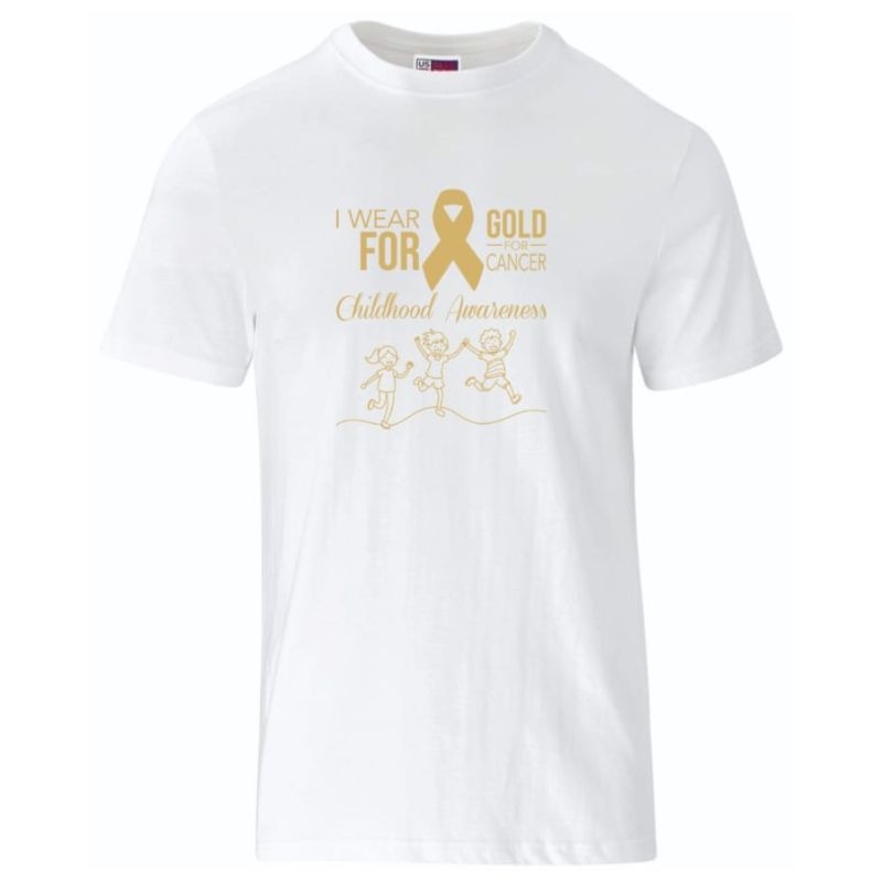 I Wear Gold for Childhood Cancer Awareness - White Unisex Crew Neck T-Shirt