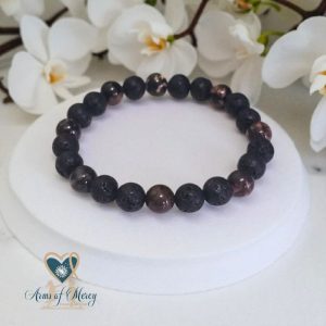 Black Lava & Rhodonite Bead Bracelet