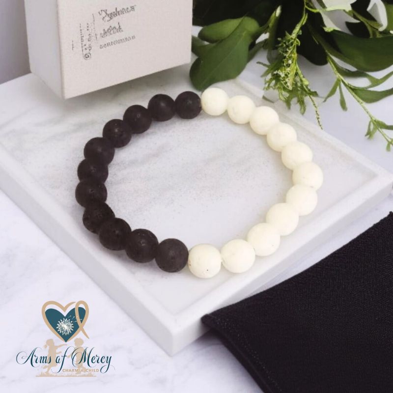 Black and White Lava Bead Bracelet