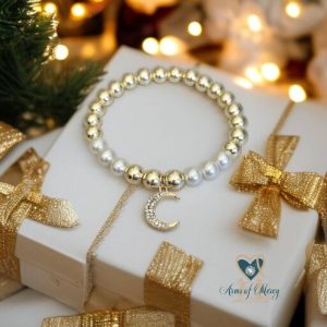 Electroplated Bead Bracelet with Diamante Crescent Moon Charm